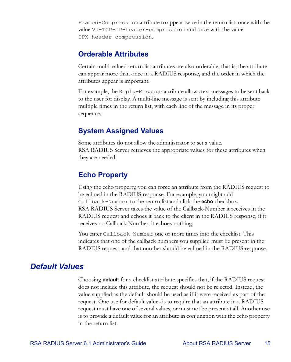 Default values | RSA Security 6.1 User Manual | Page 27 / 118