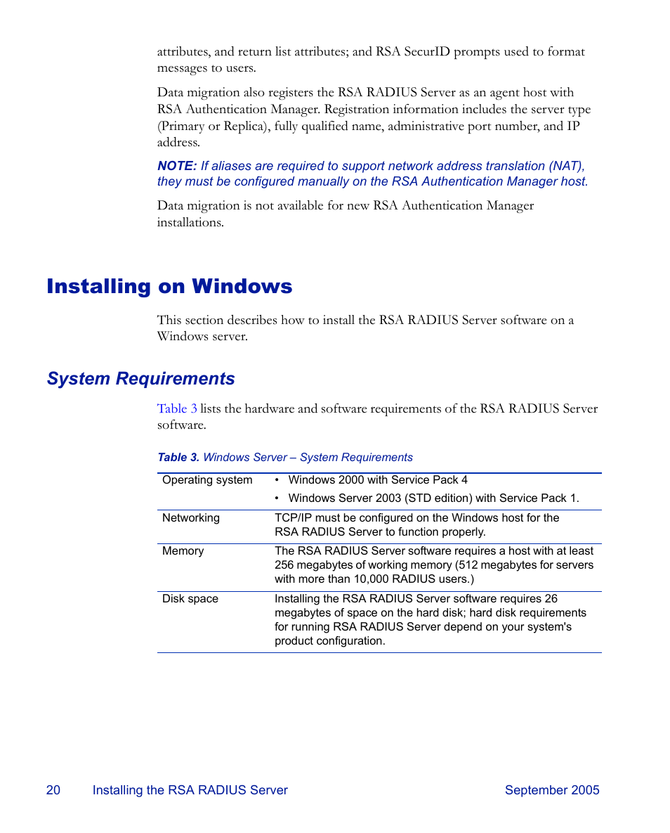 Installing on windows, System requirements | RSA Security 6.1 User Manual | Page 32 / 118