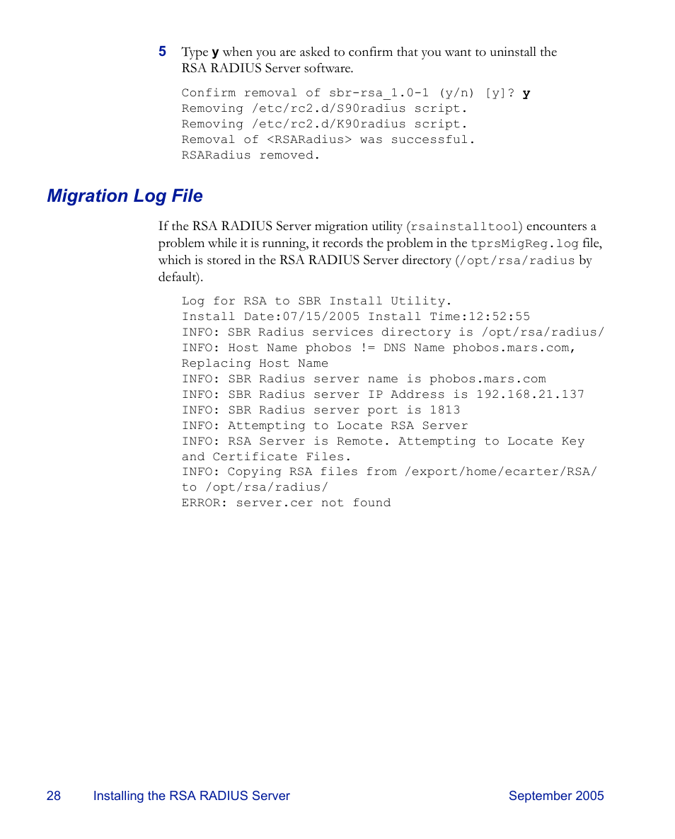 Migration log file | RSA Security 6.1 User Manual | Page 40 / 118