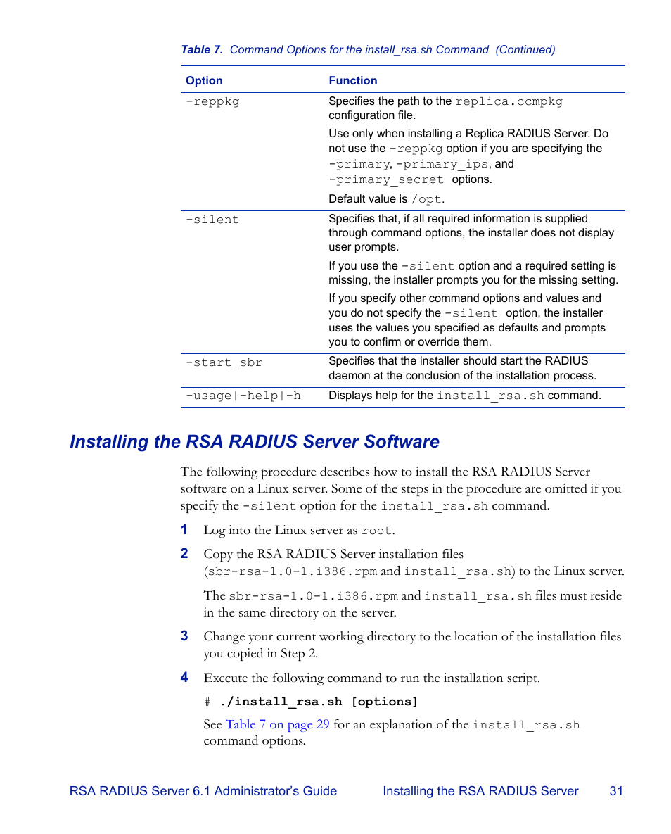 Installing the rsa radius server software | RSA Security 6.1 User Manual | Page 43 / 118