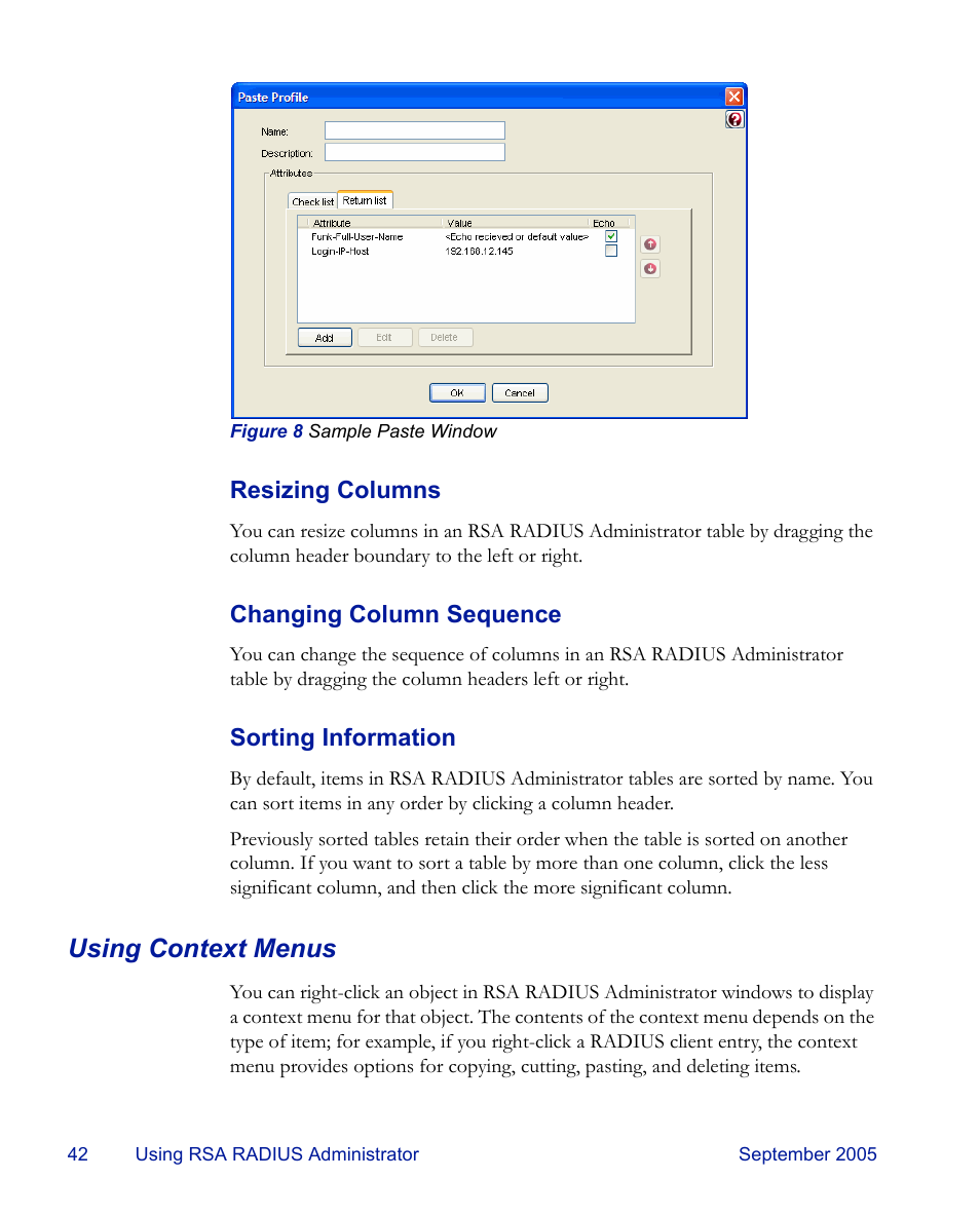 Using context menus | RSA Security 6.1 User Manual | Page 54 / 118