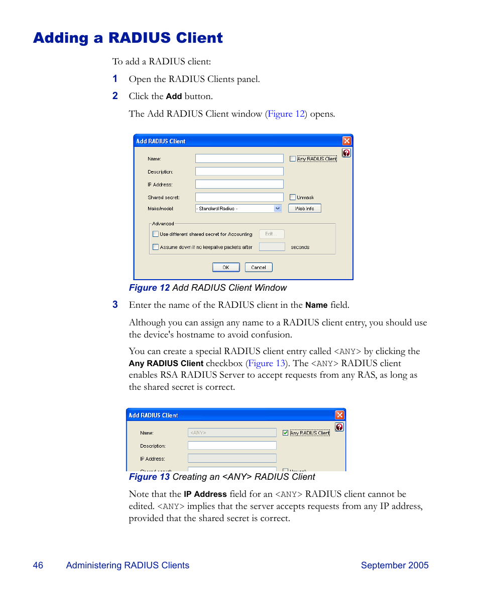 Adding a radius client | RSA Security 6.1 User Manual | Page 58 / 118