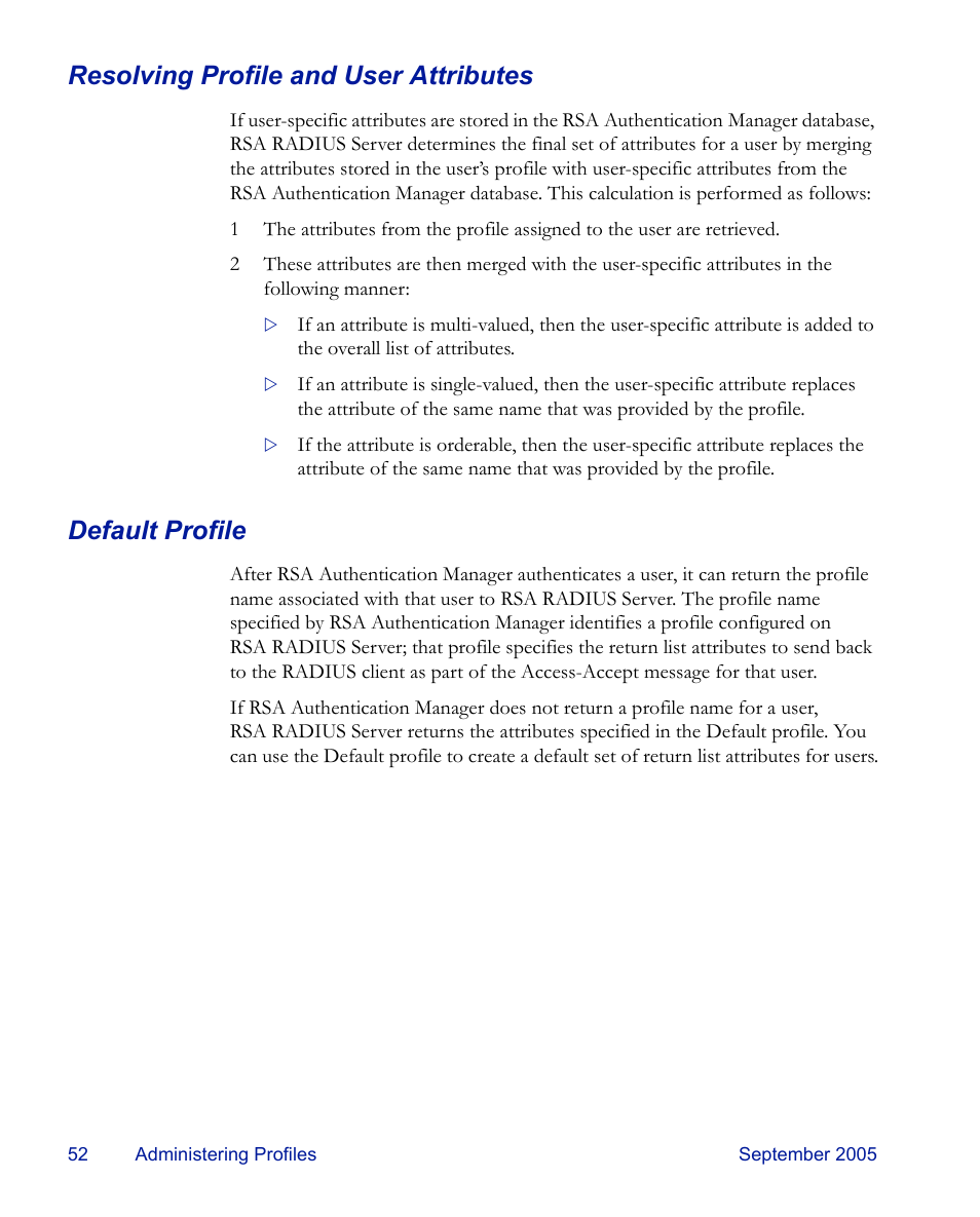 Resolving profile and user attributes, Default profile | RSA Security 6.1 User Manual | Page 64 / 118