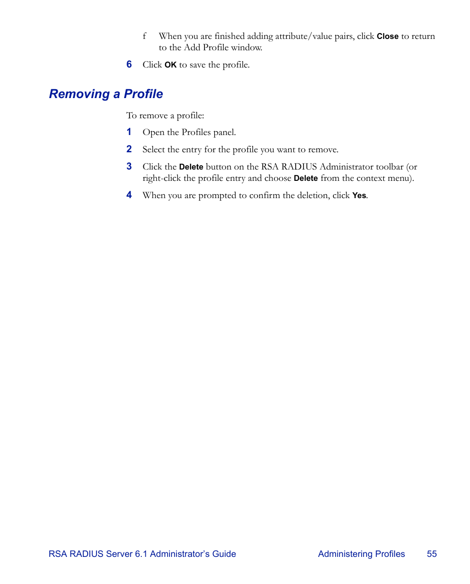 Removing a profile | RSA Security 6.1 User Manual | Page 67 / 118