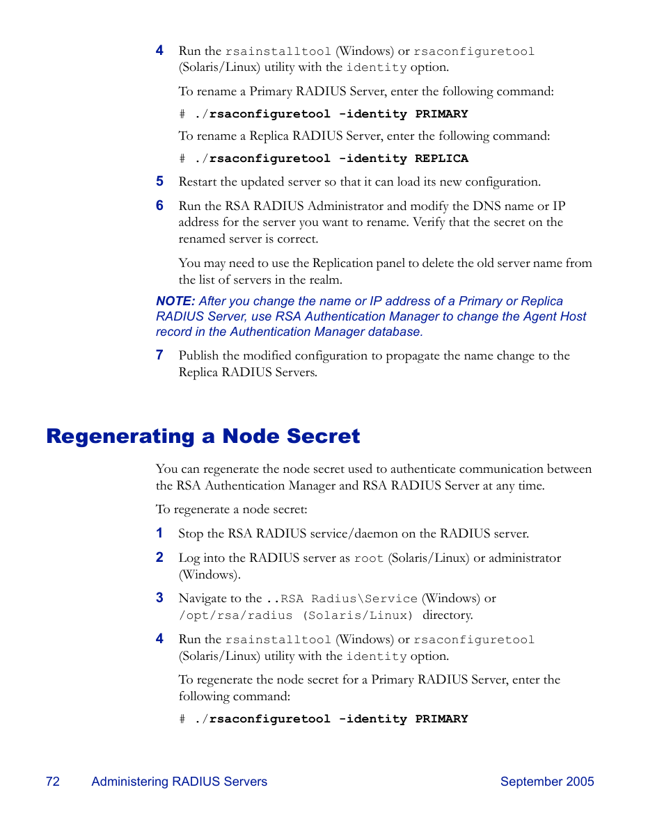 Regenerating a node secret | RSA Security 6.1 User Manual | Page 84 / 118