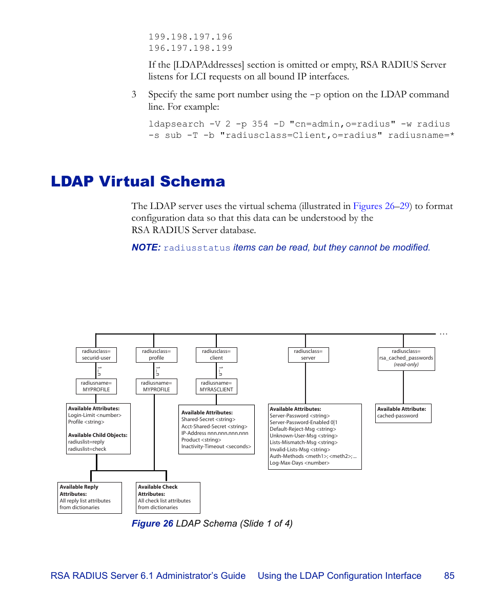 Ldap virtual schema, Option on the ldap command line. for example | RSA Security 6.1 User Manual | Page 97 / 118