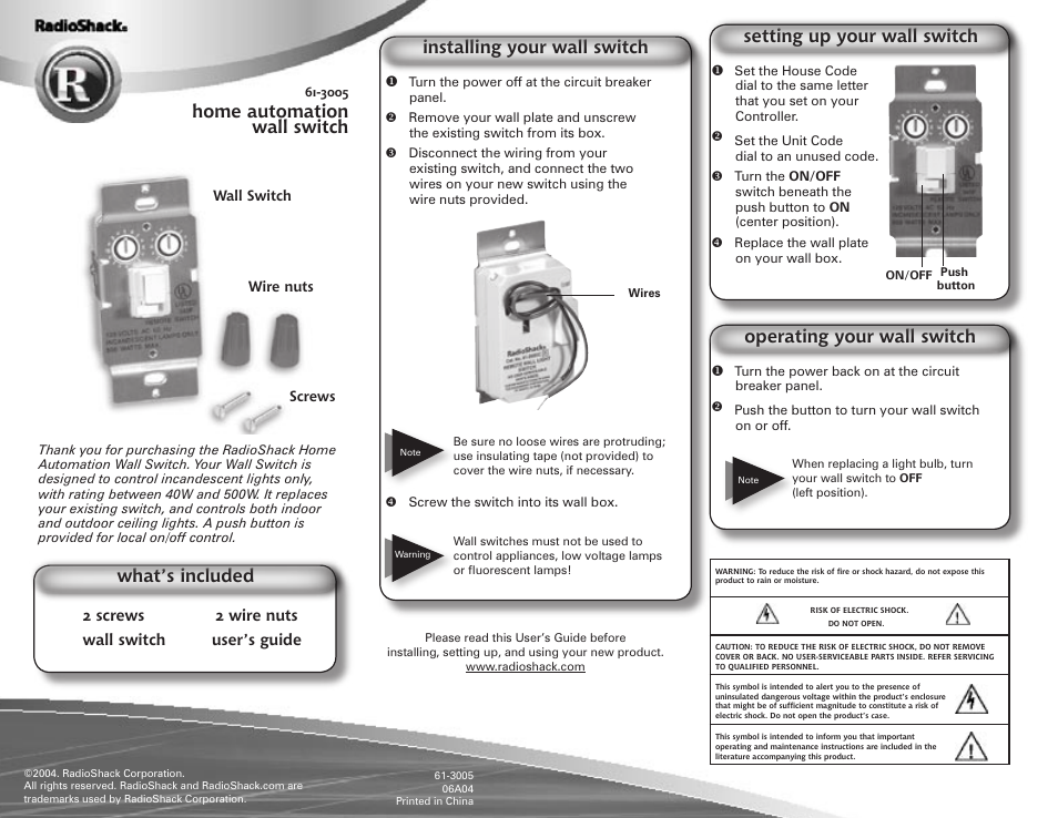 Radio Shack 61-3005 User Manual | 1 page