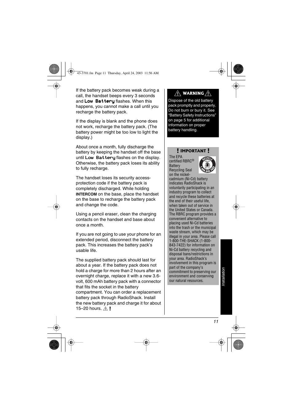 Radio Shack 43-3701 User Manual | Page 11 / 44