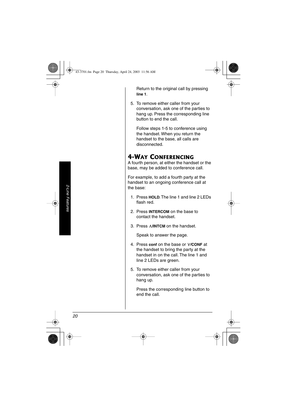 Way conferencing | Radio Shack 43-3701 User Manual | Page 20 / 44