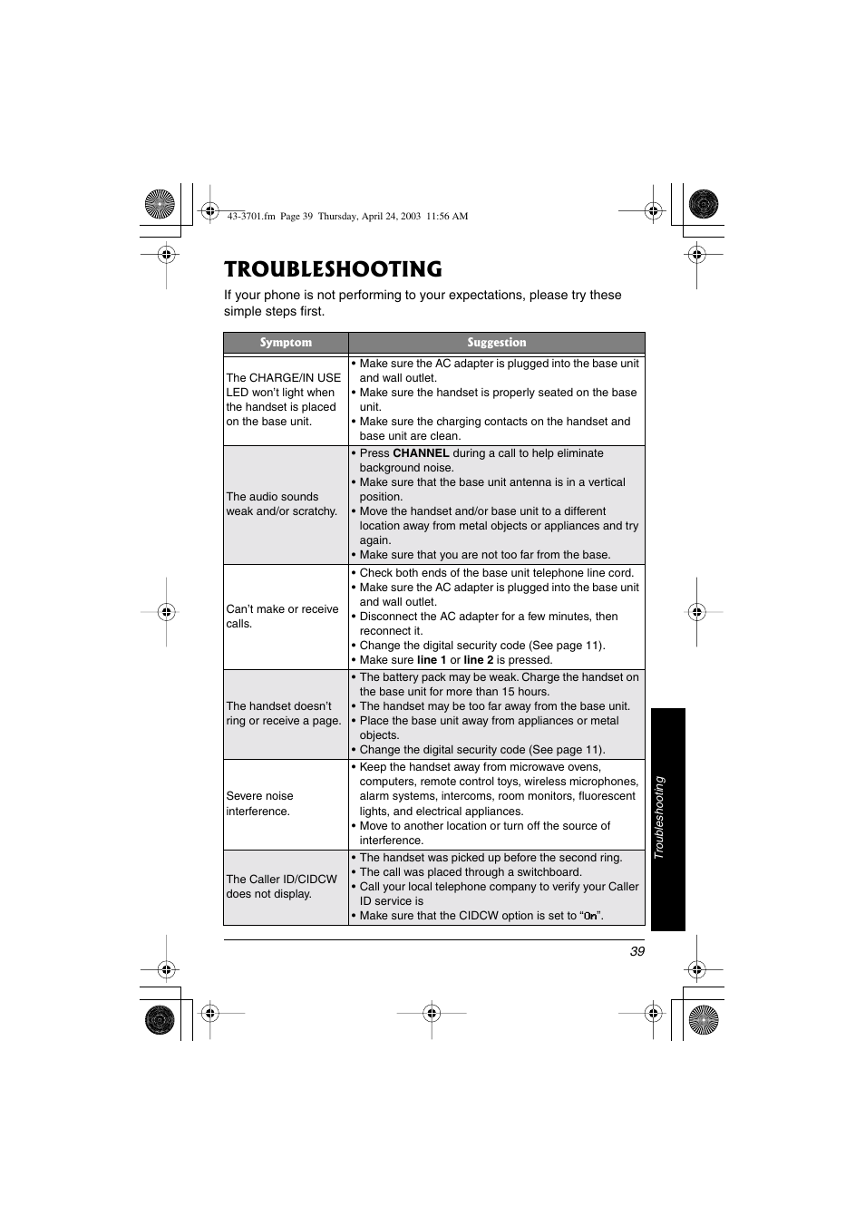 Troubleshooting | Radio Shack 43-3701 User Manual | Page 39 / 44