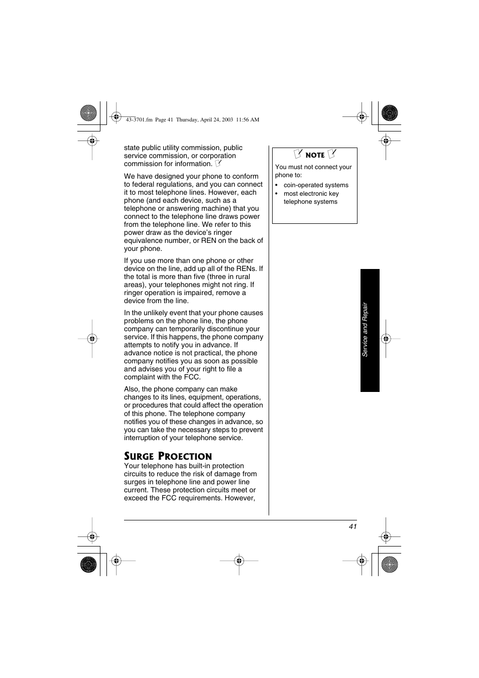 Surge proection | Radio Shack 43-3701 User Manual | Page 41 / 44