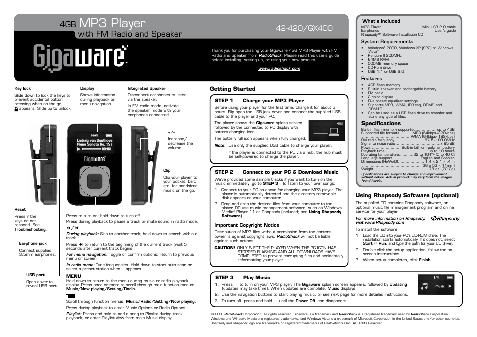 Radio Shack GX400 User Manual | 2 pages