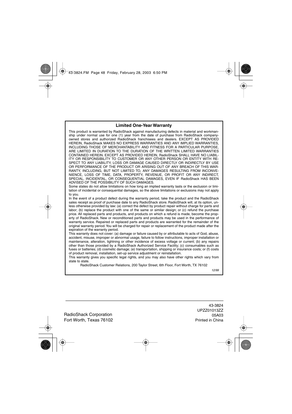 Radio Shack 43-3824 User Manual | Page 48 / 48