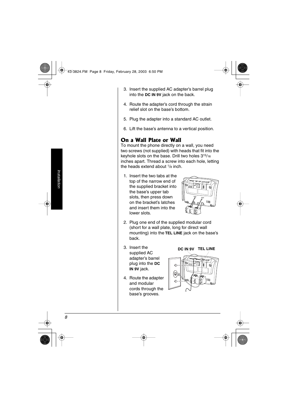 On a wall plate or wall | Radio Shack 43-3824 User Manual | Page 8 / 48