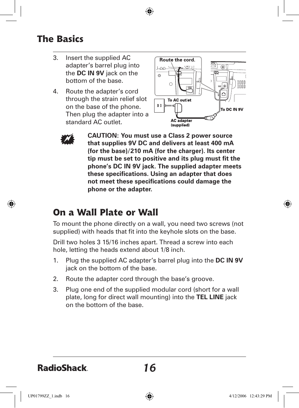 The basics, On a wall plate or wall | Radio Shack 43-5862 User Manual | Page 16 / 96