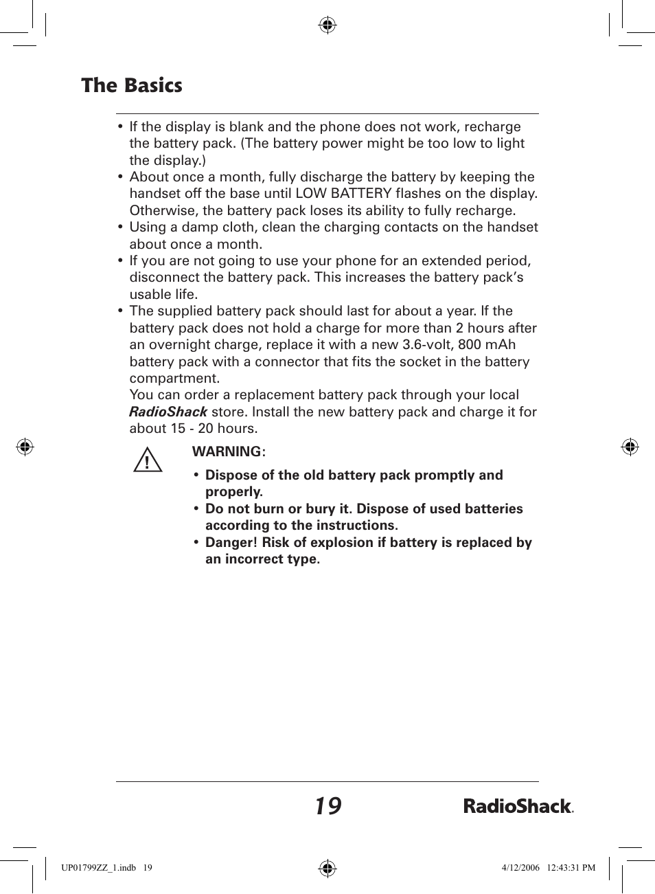 The basics | Radio Shack 43-5862 User Manual | Page 19 / 96