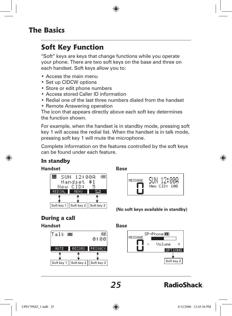 The basics soft key function | Radio Shack 43-5862 User Manual | Page 25 / 96