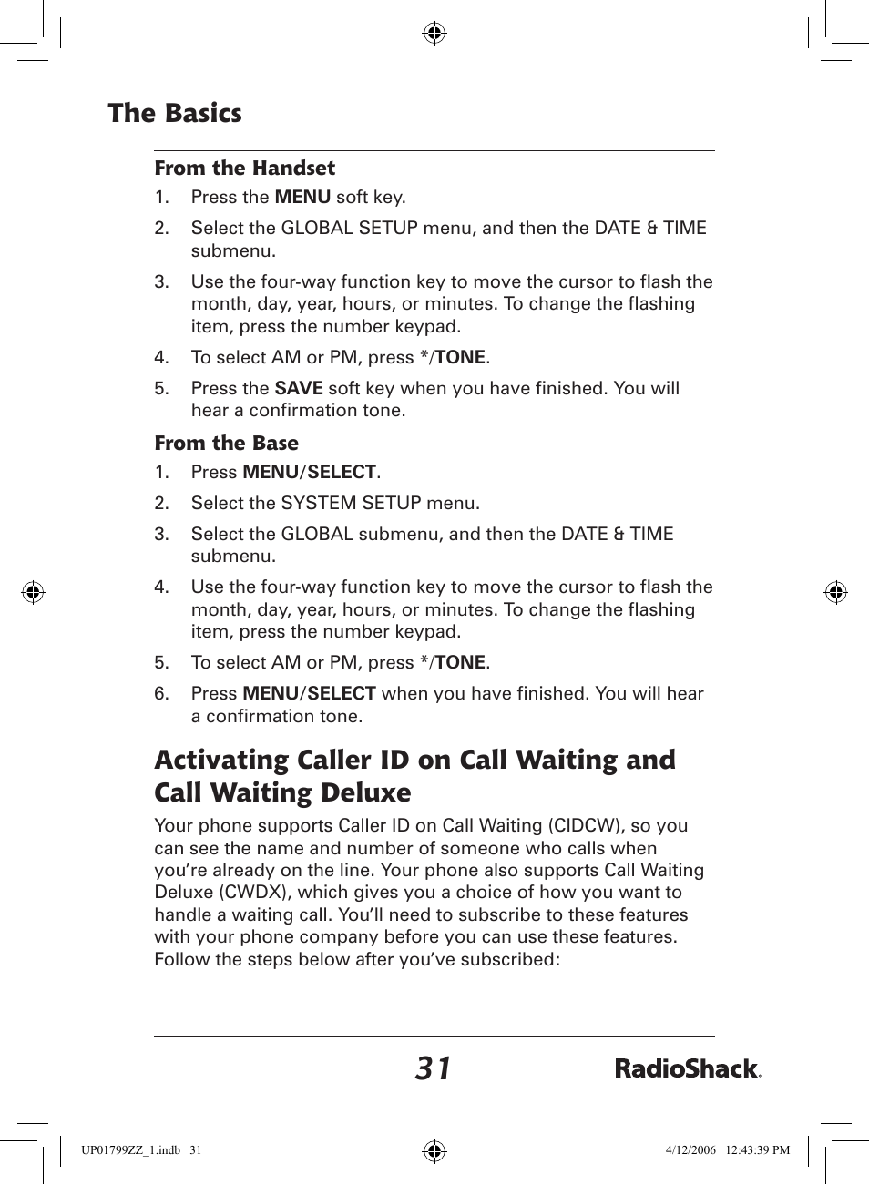 The basics | Radio Shack 43-5862 User Manual | Page 31 / 96