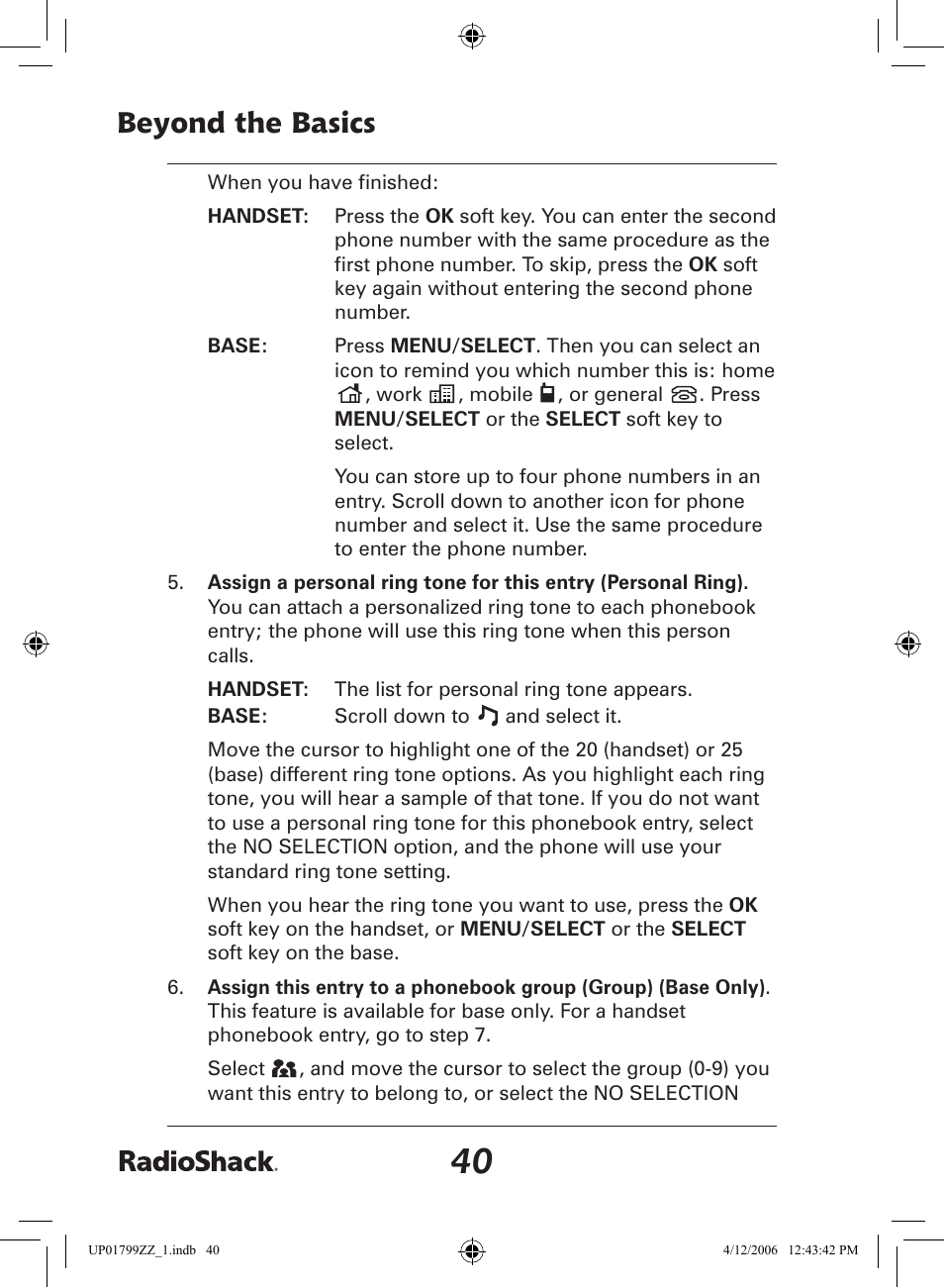 Beyond the basics | Radio Shack 43-5862 User Manual | Page 40 / 96