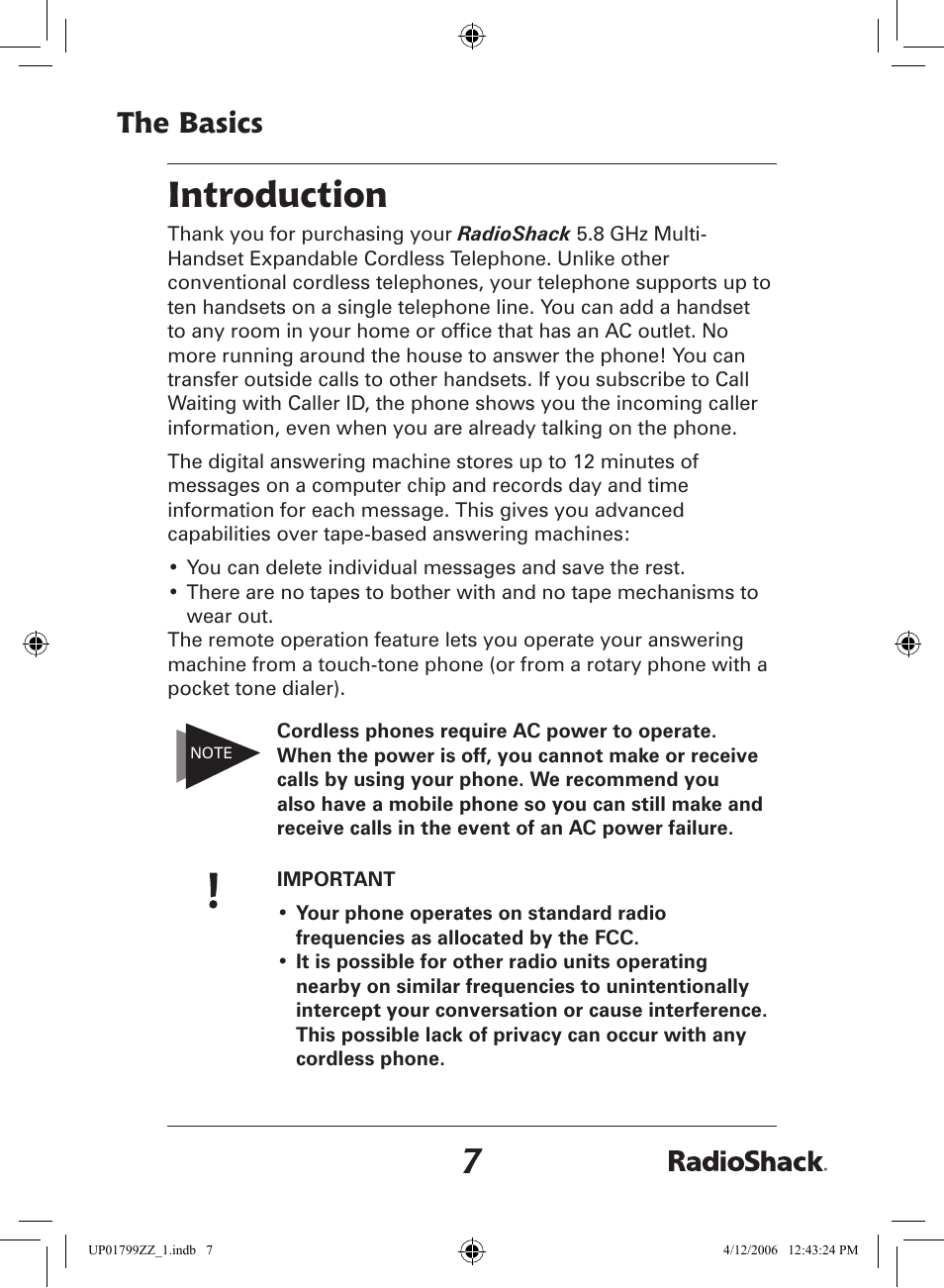 Introduction, The basics | Radio Shack 43-5862 User Manual | Page 7 / 96