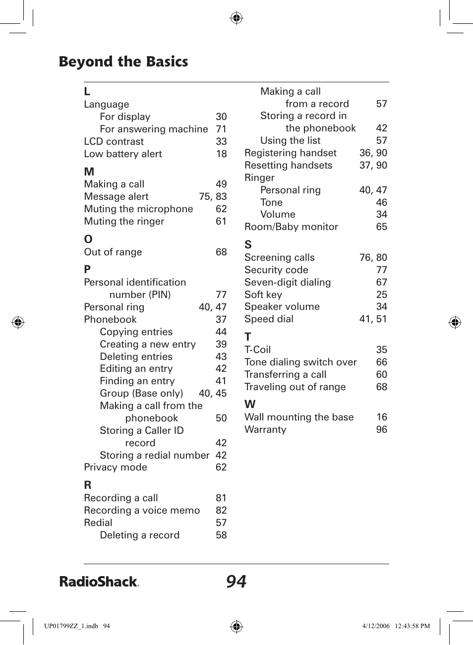 Beyond the basics | Radio Shack 43-5862 User Manual | Page 94 / 96