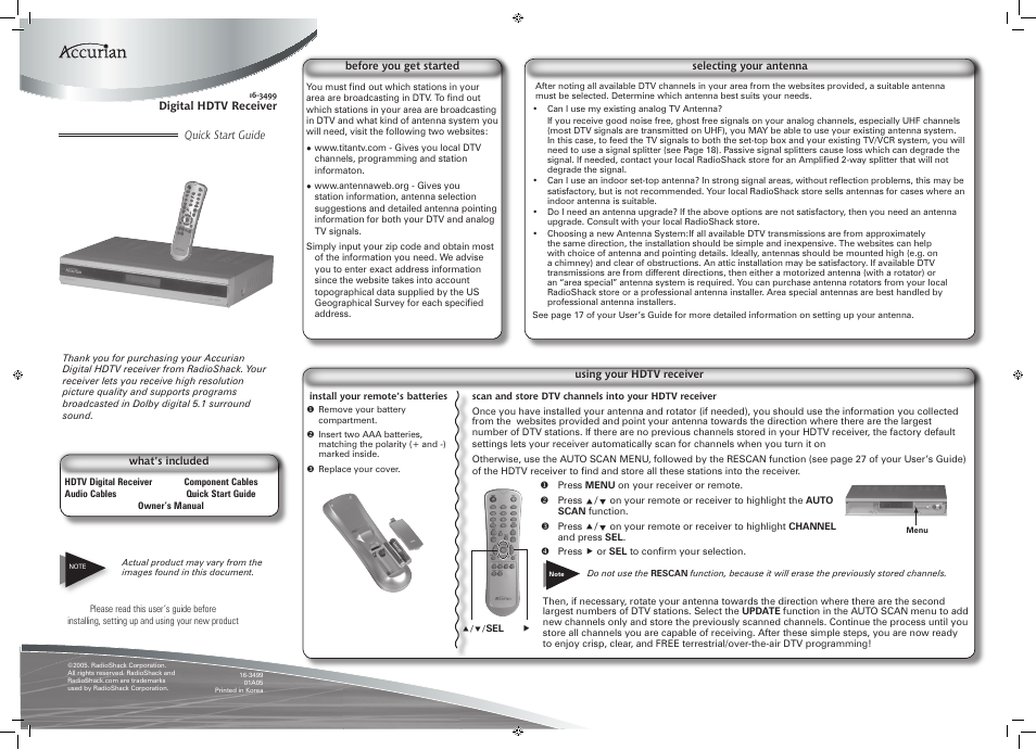 Radio Shack Accurian 16-3499 User Manual | 1 page