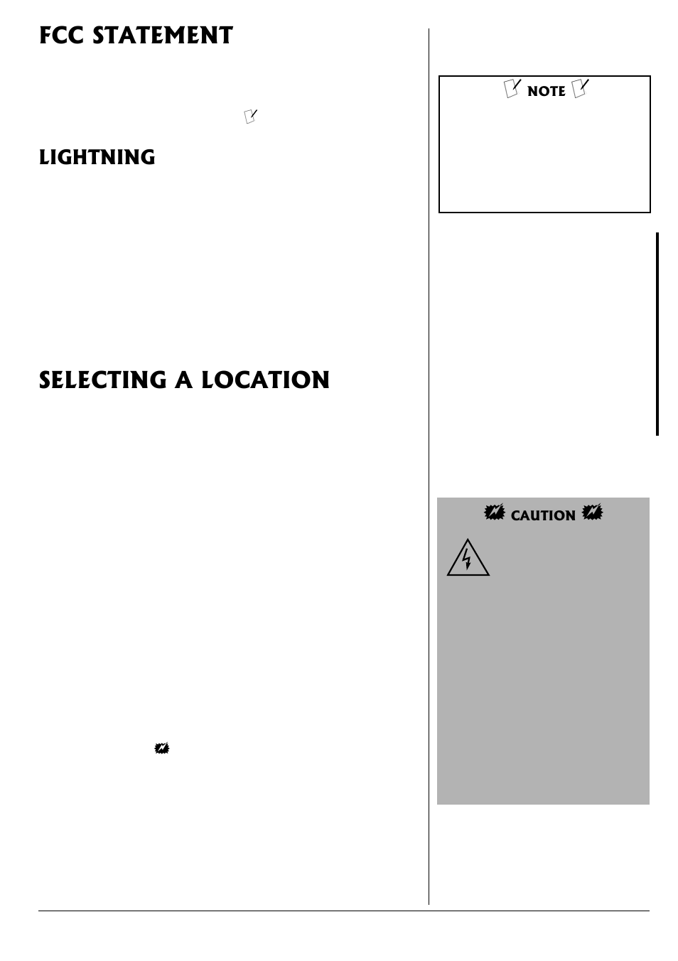 Fcc statement, Lightning, Selecting a location | Radio Shack ET-1755 User Manual | Page 3 / 12