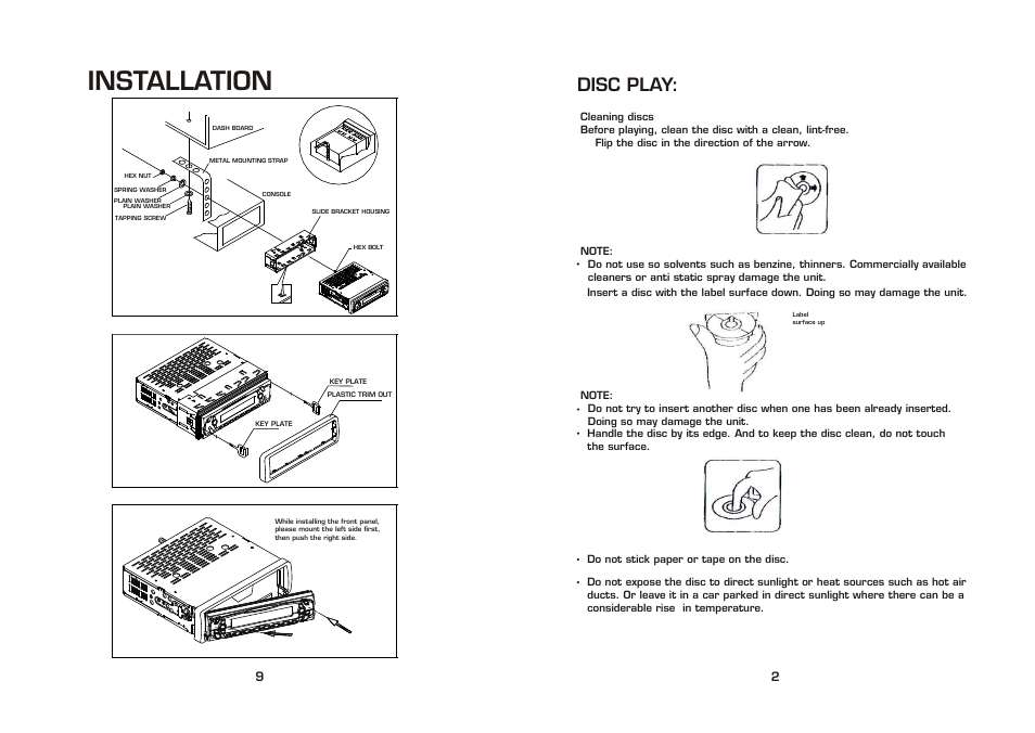 Installation, Disc play | Radio Shack PLCD34 User Manual | Page 3 / 6