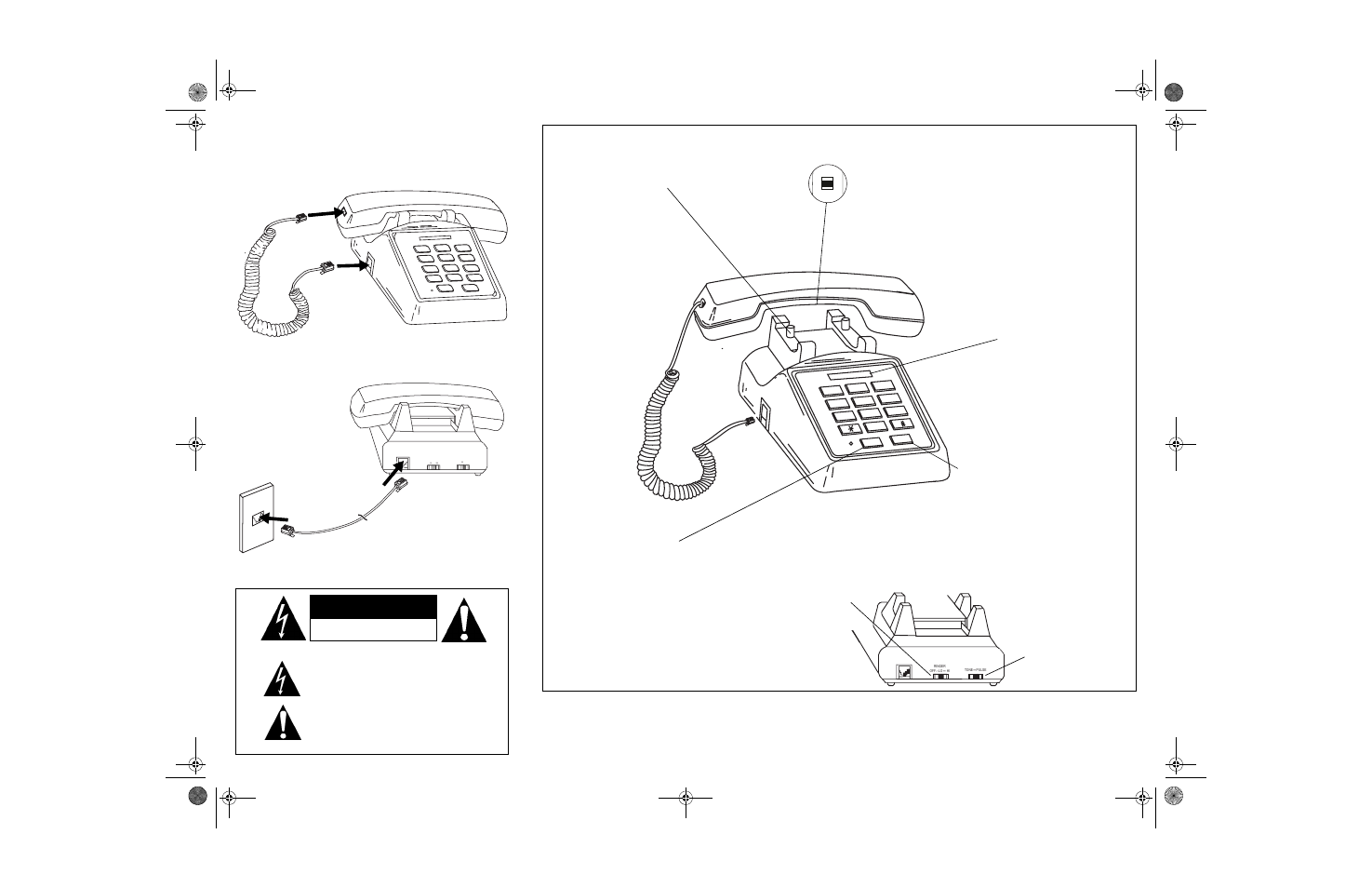 Caution, Installing the phone, Using the phone | Switch to, Tone) or, During a call to press, Low), Medium), or, Set to, During a call to use tone services. press | Radio Shack ET-182 User Manual | Page 2 / 2