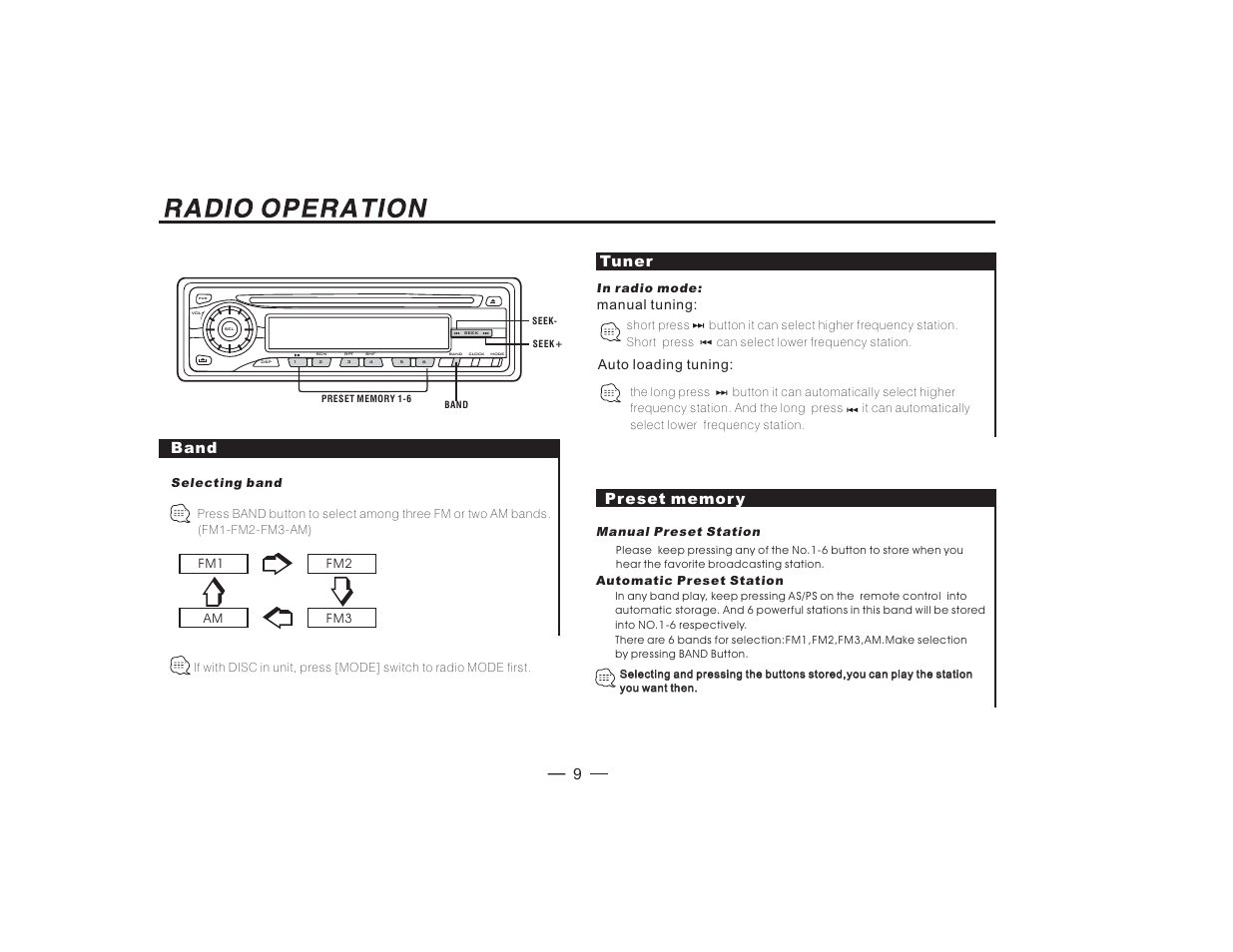 Band 9, Tuner | Radio Shack PLCD41MP User Manual | Page 10 / 15