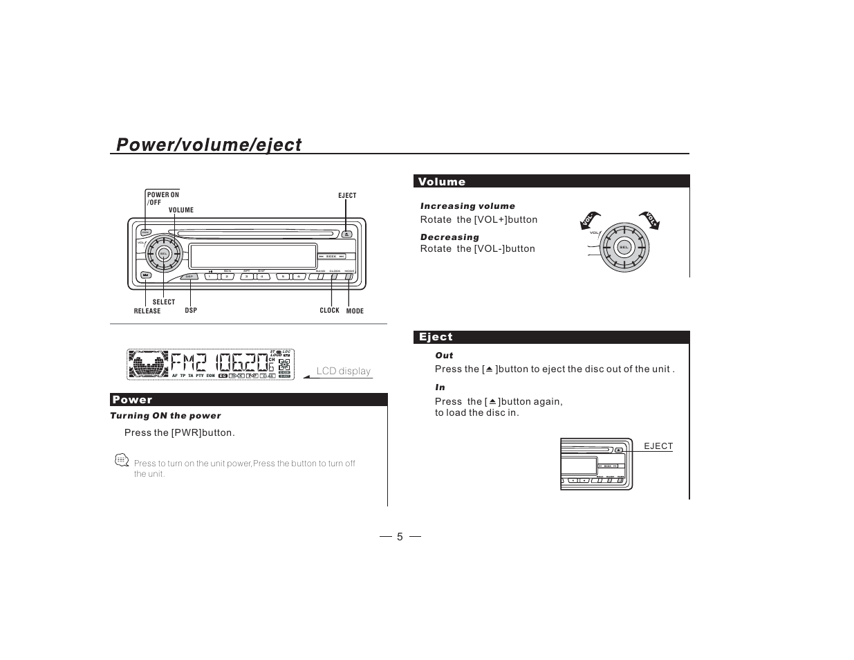 Power, Volume, Eject | Radio Shack PLCD41MP User Manual | Page 6 / 15