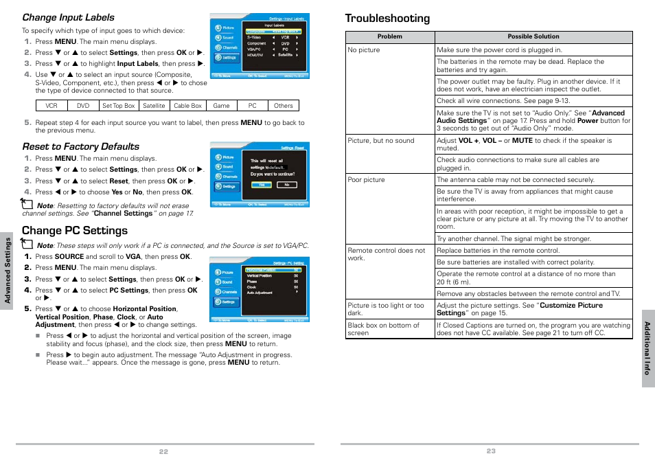 Change pc settings, Troubleshooting | Radio Shack 16-911 User Manual | Page 12 / 14