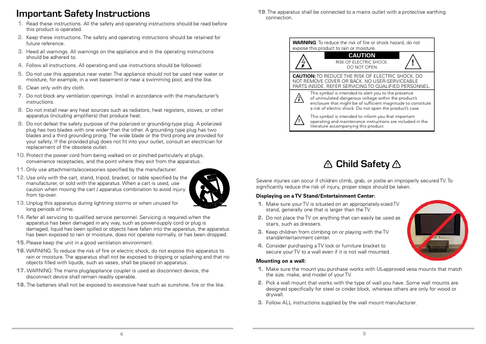 Important safety instructions, Child safety | Radio Shack 16-911 User Manual | Page 3 / 14