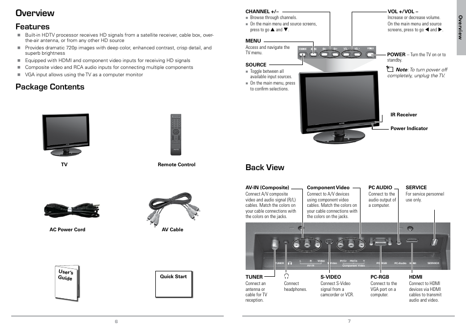 Overview, Features, Package contents | Back view | Radio Shack 16-911 User Manual | Page 4 / 14