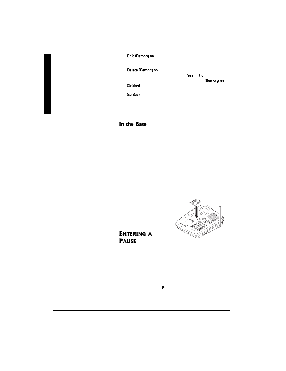 In the base, Entering a pause | Radio Shack 43-683 User Manual | Page 20 / 28