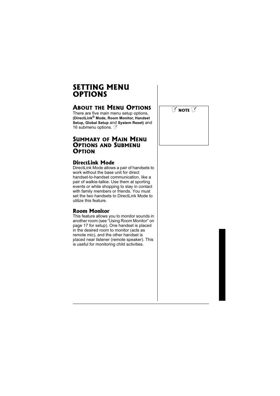 Setting menu options | Radio Shack 43-3570 User Manual | Page 13 / 49