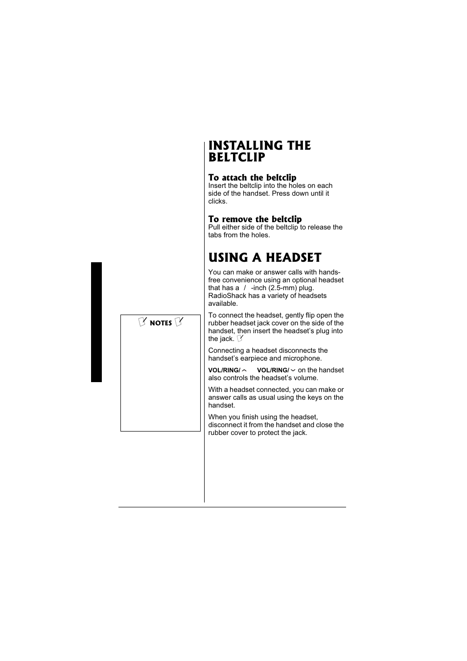 Installing the beltclip, Using a headset | Radio Shack 43-3570 User Manual | Page 46 / 49