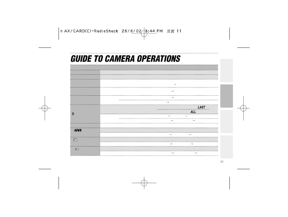 Guide to camera operations | Radio Shack B-020405 User Manual | Page 11 / 52