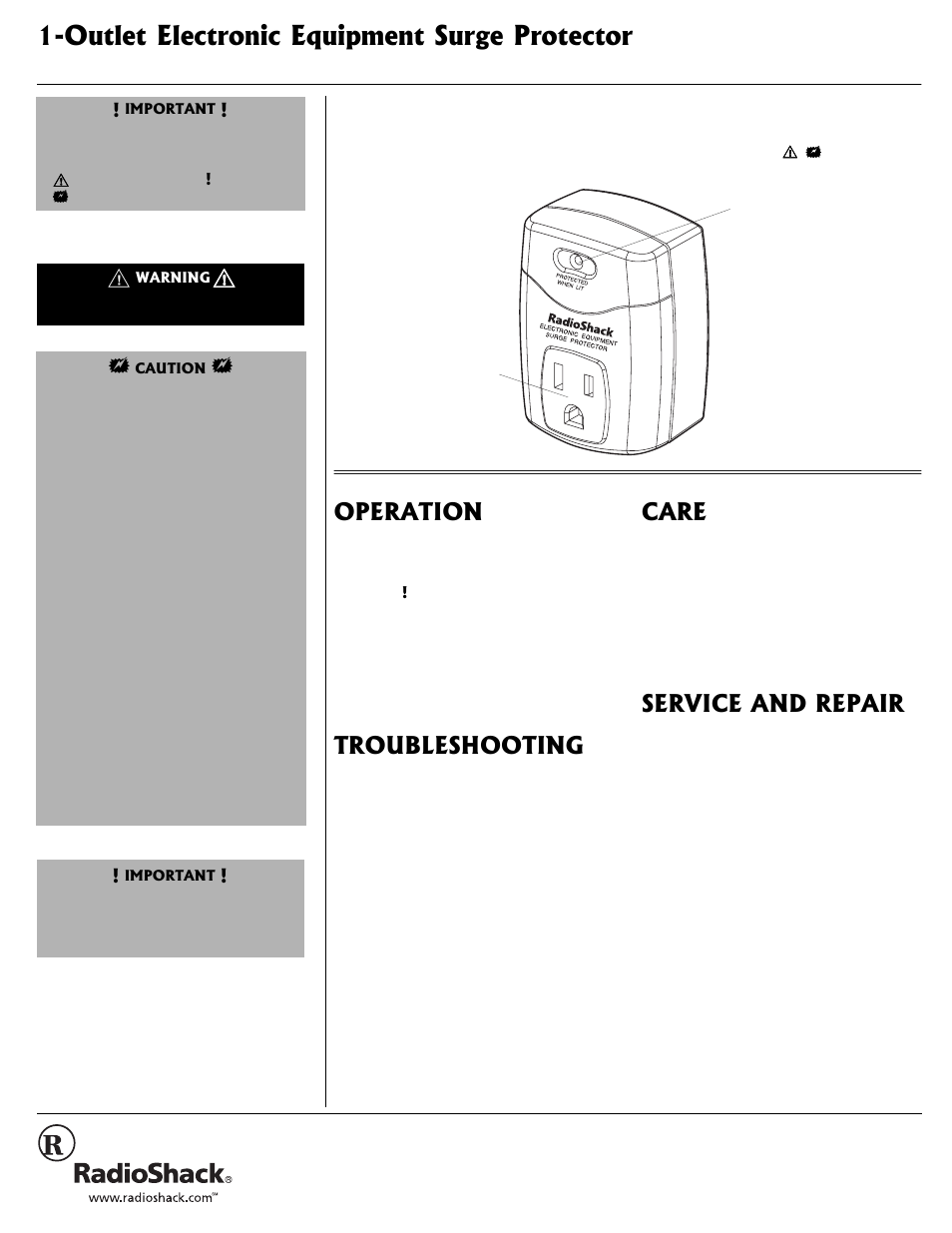 Radio Shack 61-2430 User Manual | 2 pages