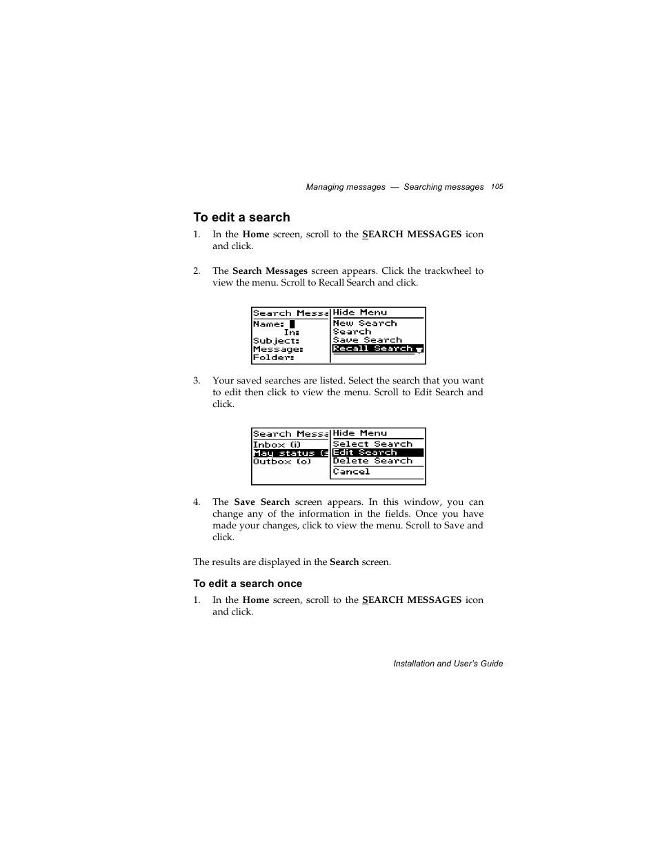 To edit a search, To edit a search once | Radio Shack RIM 850 User Manual | Page 105 / 204