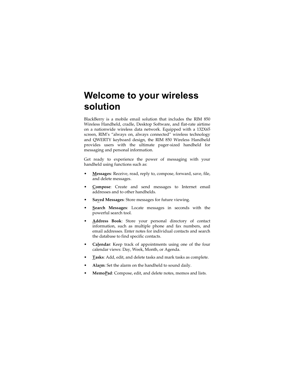 Welcome to your wireless solution | Radio Shack RIM 850 User Manual | Page 13 / 204