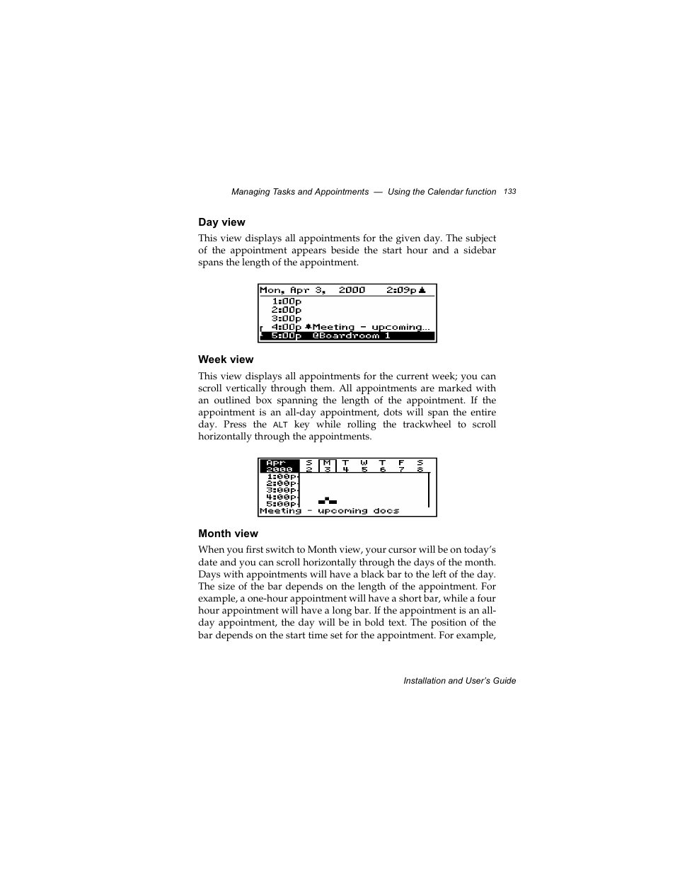 Day view, Week view, Month view | Radio Shack RIM 850 User Manual | Page 133 / 204