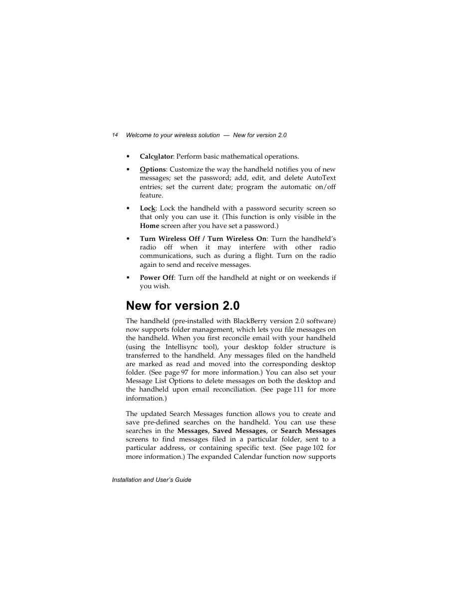 New for version 2.0 | Radio Shack RIM 850 User Manual | Page 14 / 204