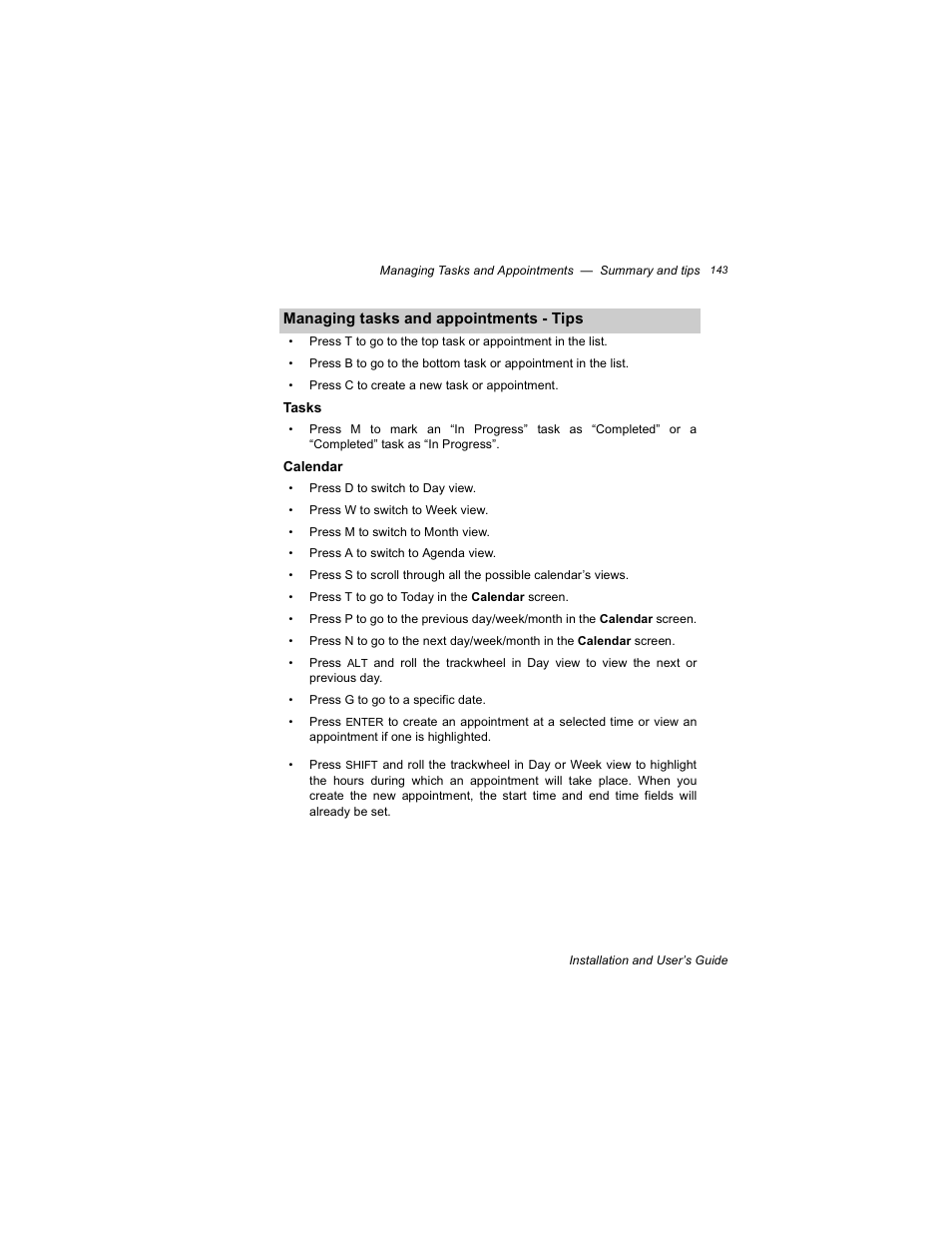 Tasks, Calendar | Radio Shack RIM 850 User Manual | Page 143 / 204