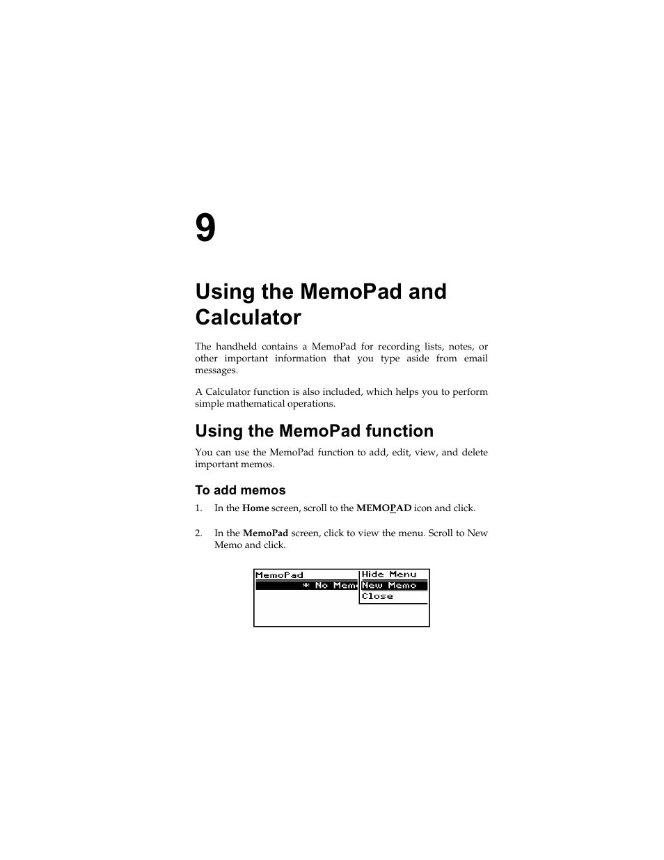 Using the memopad and calculator, Using the memopad function, To add memos | Radio Shack RIM 850 User Manual | Page 145 / 204