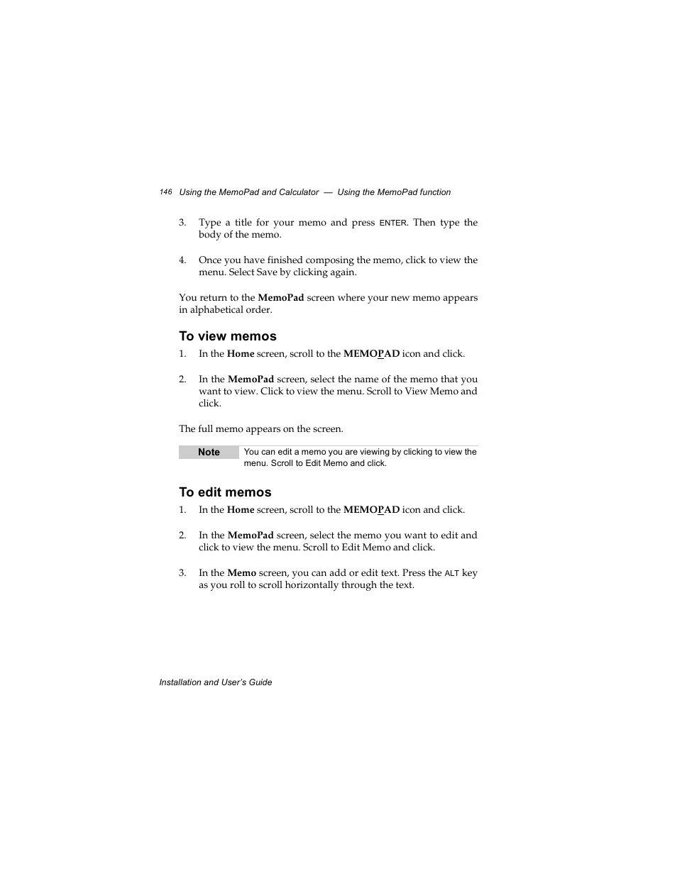 To view memos, To edit memos | Radio Shack RIM 850 User Manual | Page 146 / 204