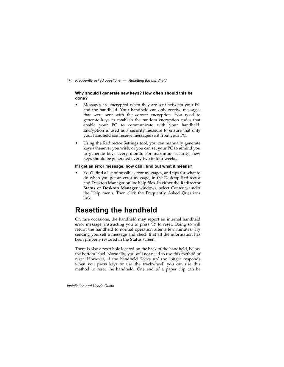 Resetting the handheld | Radio Shack RIM 850 User Manual | Page 176 / 204