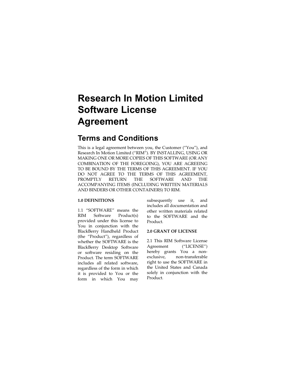 Terms and conditions | Radio Shack RIM 850 User Manual | Page 183 / 204