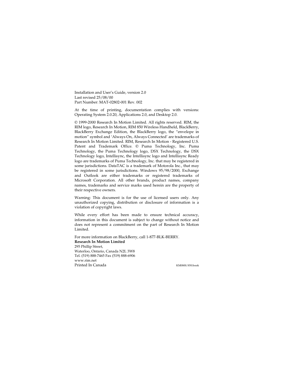 Radio Shack RIM 850 User Manual | Page 2 / 204