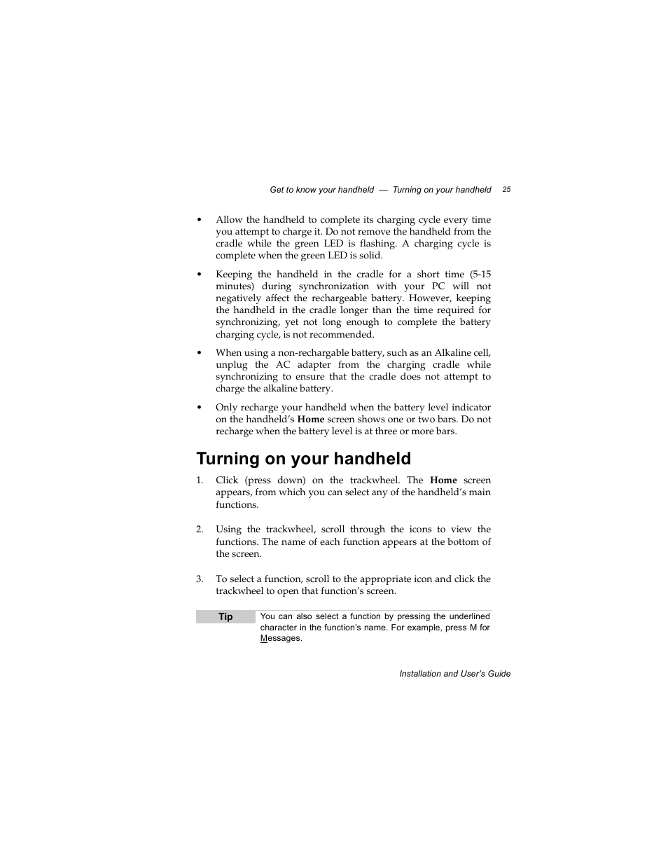 Turning on your handheld | Radio Shack RIM 850 User Manual | Page 25 / 204